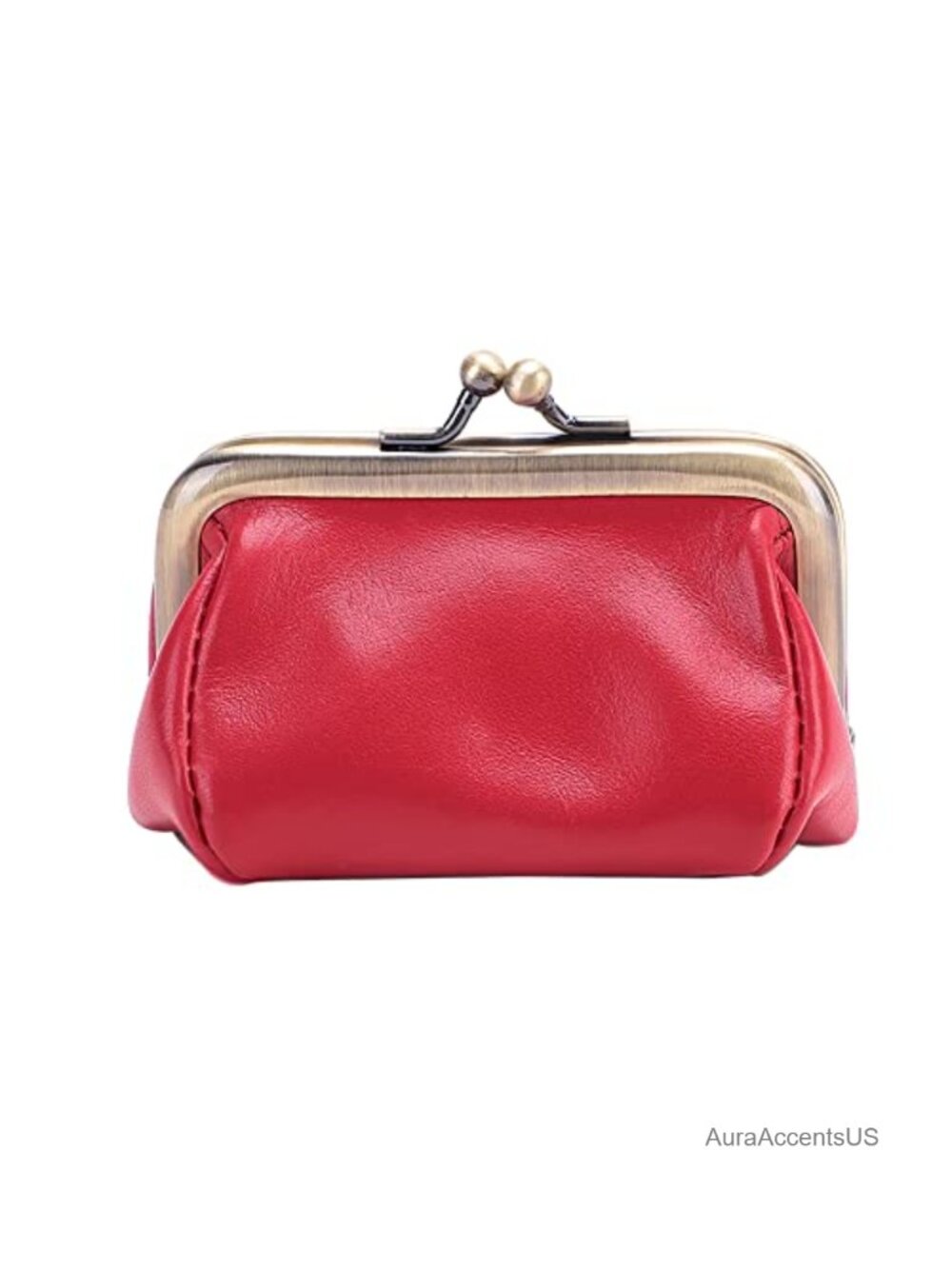 Genuine Leather Mini Vintage Coin Purse Kiss Lock Change Purse Organizer